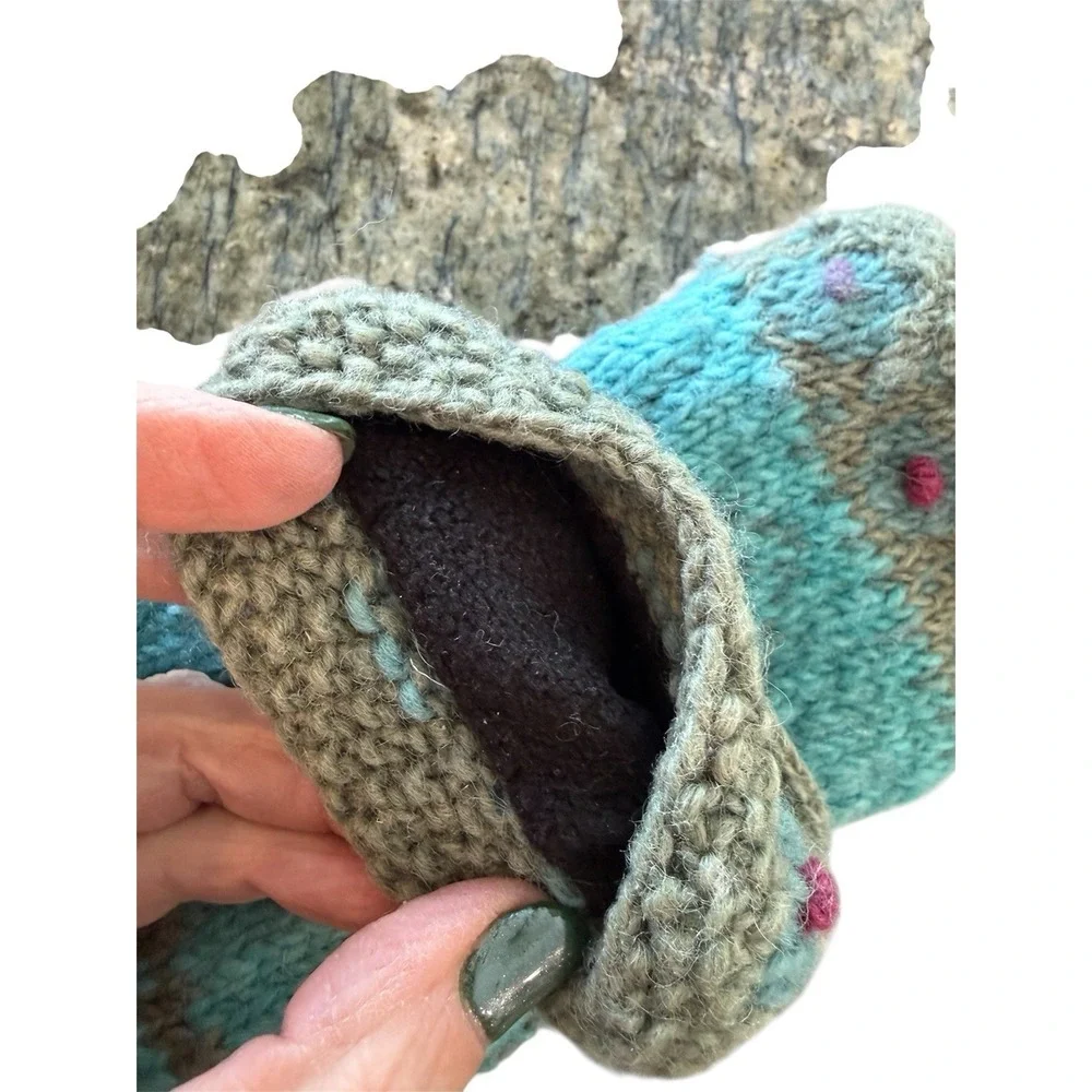 Fingerless Wool Gloves Mittens Hand Knitted Fleece Lined Multicolor New